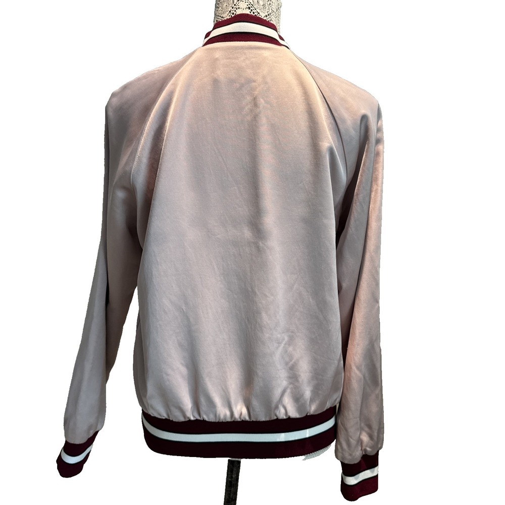 Aritzia Babaton Chelsea Satin Bomber Jacket Sz M Dusty Rose Varsity Preppy - Picture 4 of 16